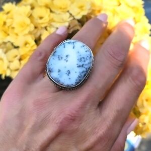 🤍Dendritic Opal Gemstone Sterling Silver Ring
